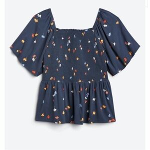 MARKET & SPRUCE Avira Short Sleeve Smocked Bodice Woven Top 3x